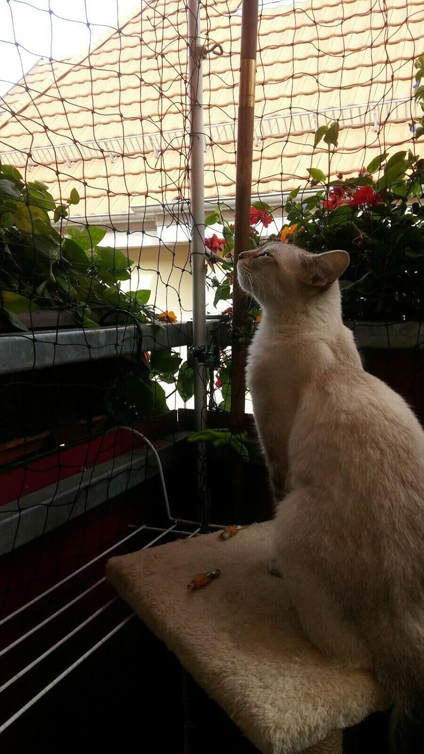 Edelstahl Balkon Katzen Netzhalter für Runde Stäbe bis 38mm Ø, Spreizung bis 50mm, Silber/Schwarz, K