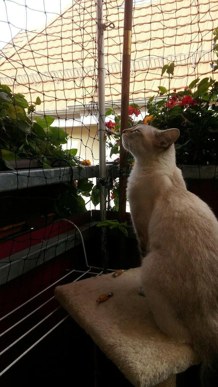 Edelstahl Balkon Katzen Netzhalter für Runde Stäbe bis 38mm Ø, Spreizung bis 50mm, Silber/Schwarz, K