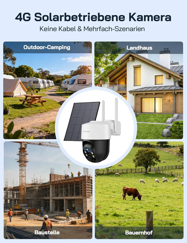 WOLFANG 4G LTE Wildkamera Solar, 2.5K Wildkamera mit Handyübertragung App, 0,2s PIR Auslösezeit, Bew