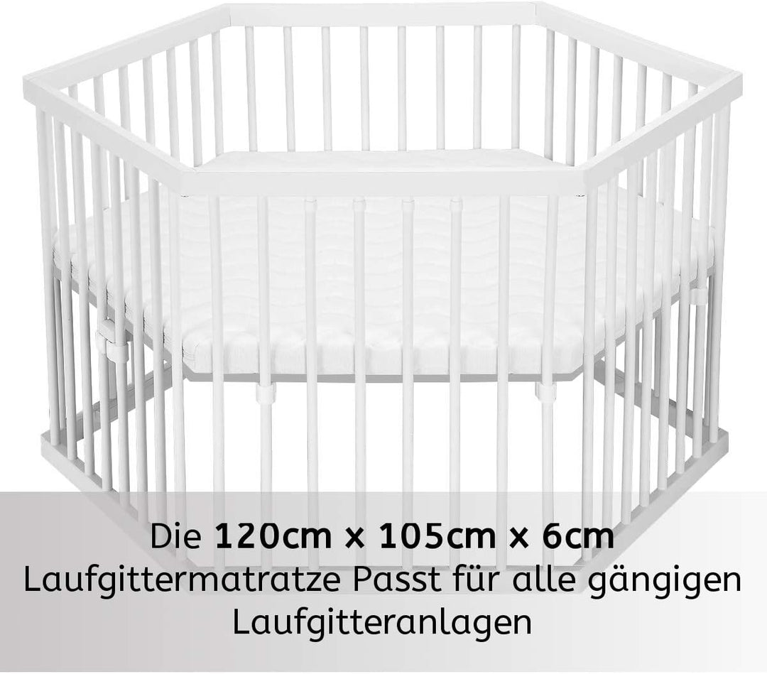 Stillerbursch Laufgittereinlage 6 eckig 120cm H2 | Laufgittermatratze | Babymatratze Laufstall | Mad