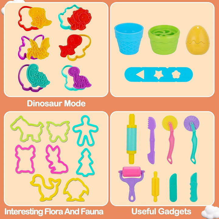 Herefun Play Doh Knete Zubehör Set, Knetwerkzeug für Kinder mit 5 Modelliermasse, Kinderknete mit Zu