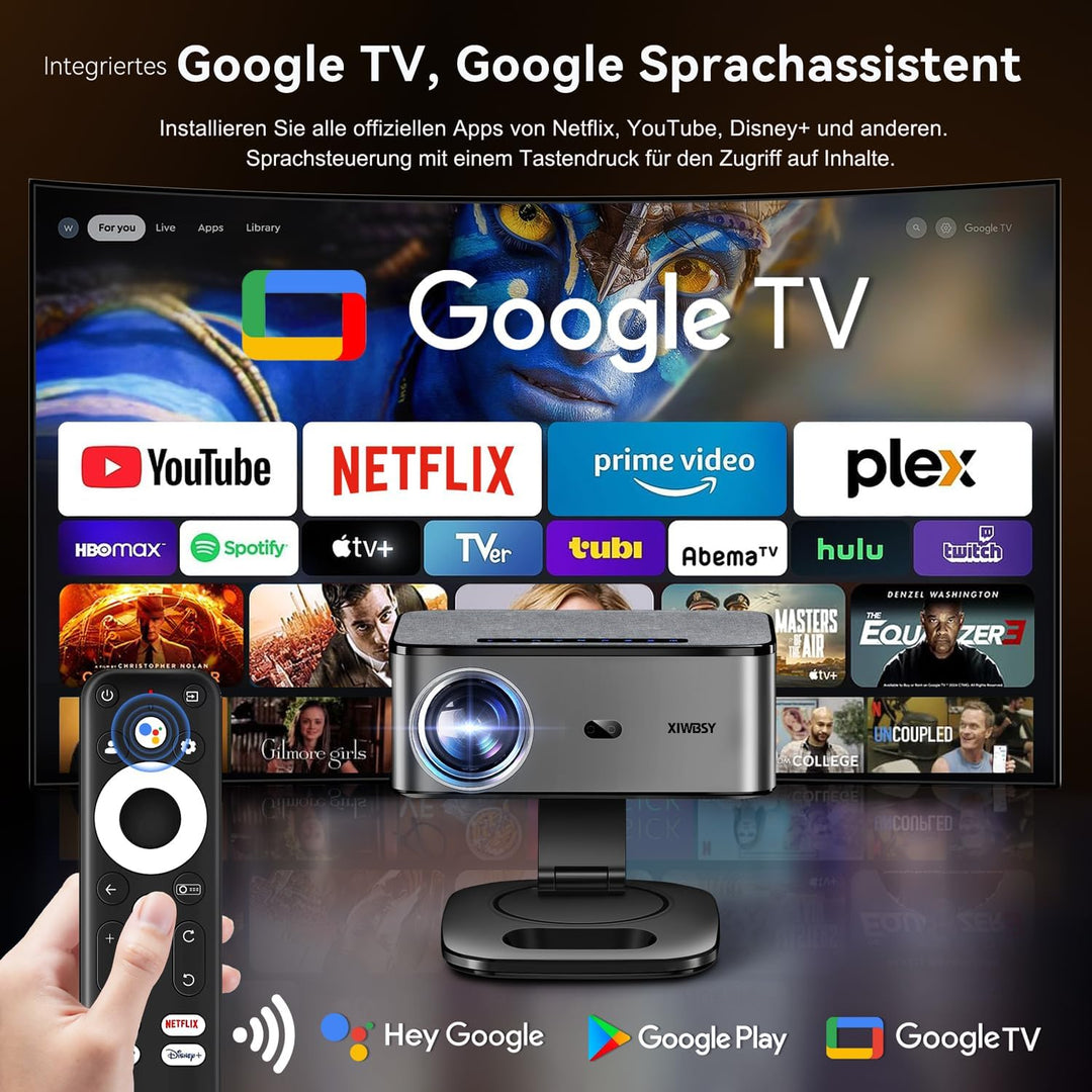 Smart Beamer Google TV 39000 Lume 4K Unterstützt Heimkino Projektor | 1800 ANSI Helligkeit, Full HD