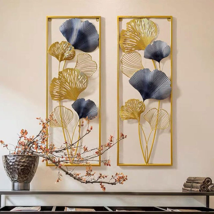 soudesileim 2 StÜCk 3D Wanddeko Ginkgoblätter Metall, 85x31cm Wandskulpturen, Blätter Dekoration Rec