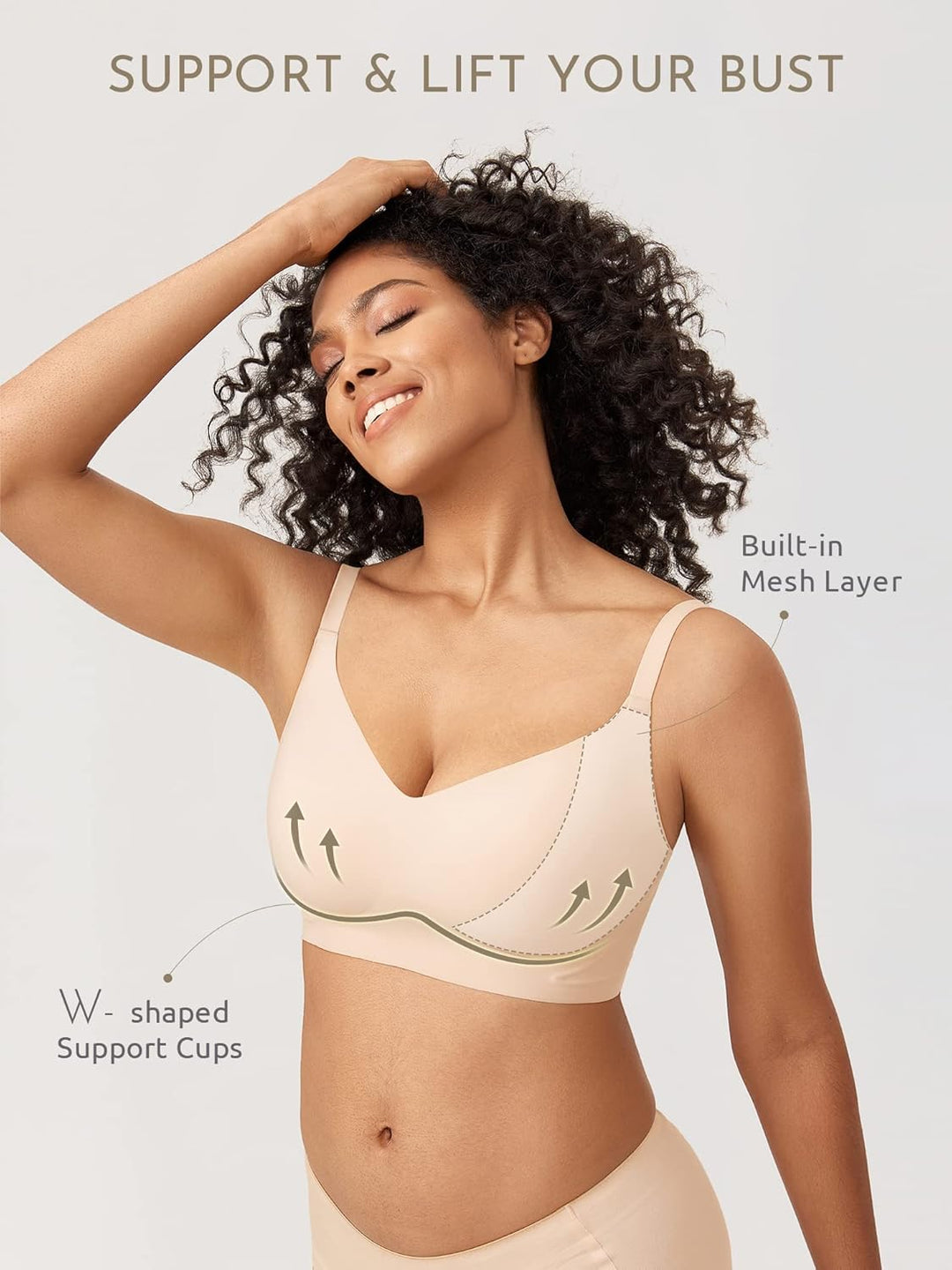 MELIWOO Damen Nahtloser BH ohne Bügel Invisible Gepolstert Entlastungs Bralette 85F Beige, 85F Beige