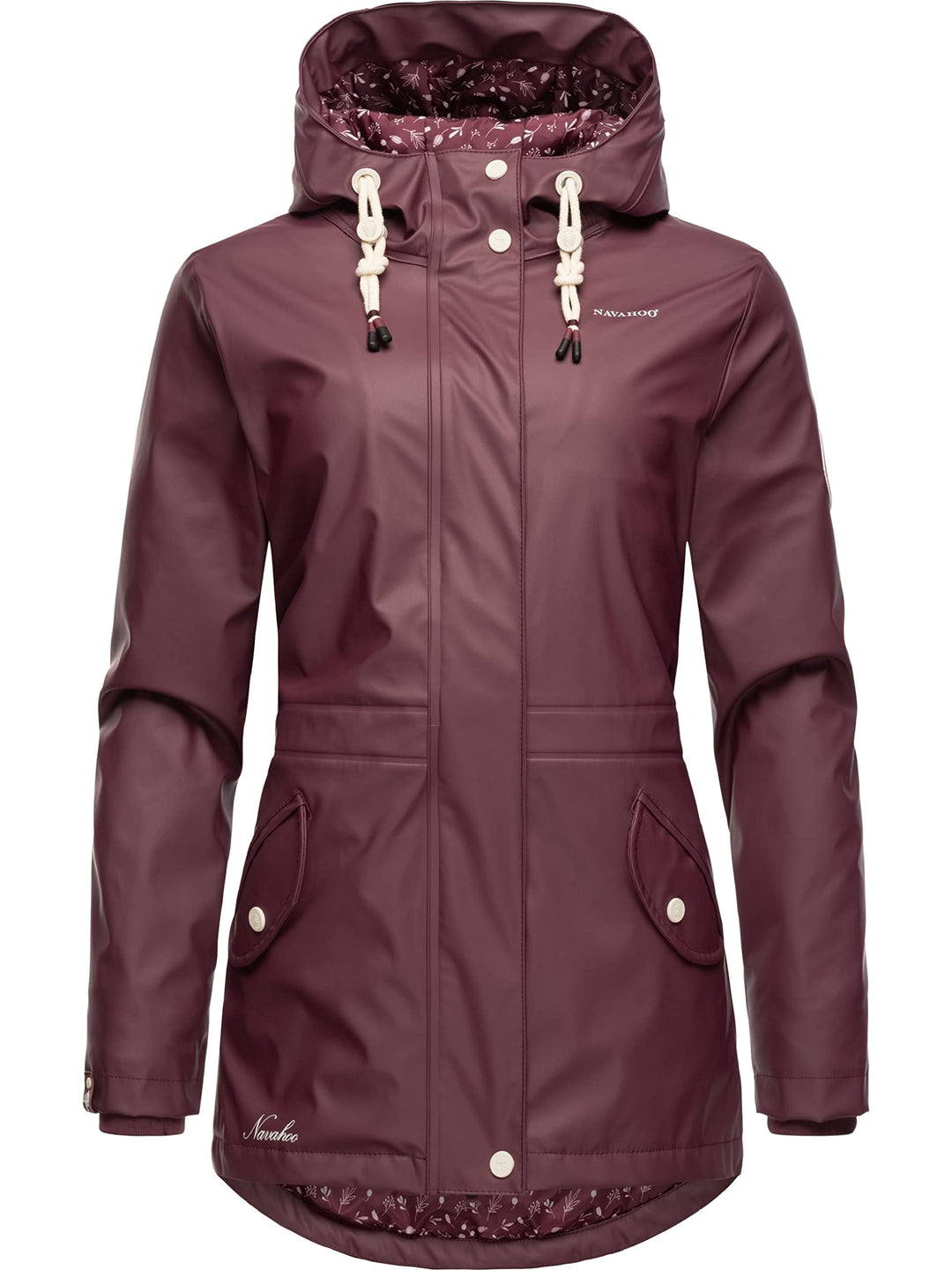 Navahoo Damen Übergangsjacke Regenmantel wasserdicht lang warm gefüttert mit Kapuze Oceans Heart XS-