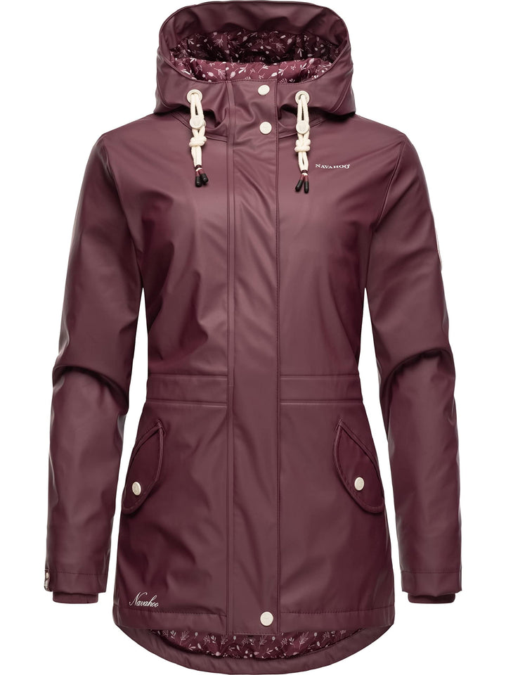 Navahoo Damen Übergangsjacke Regenmantel wasserdicht lang warm gefüttert mit Kapuze Oceans Heart XS-