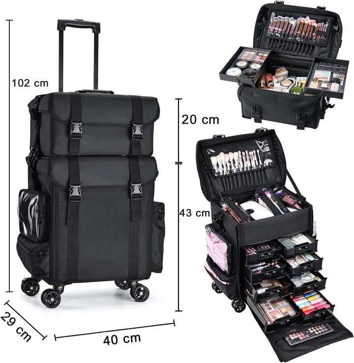 Friseurkoffer mit 8 Schubladen Kosmetik Trolley Kosmetikkoffer 2 in 1 Make up Koffer Nagelkoffer mit