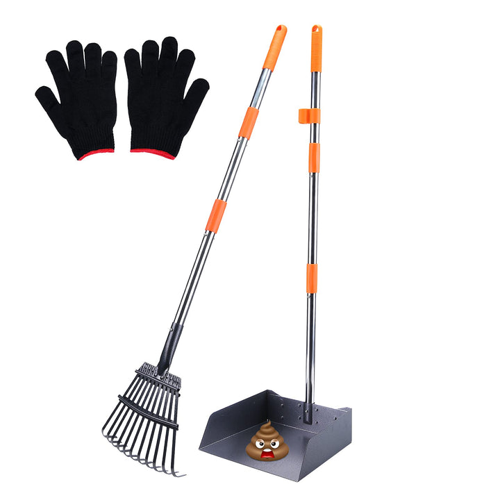 HAPPY HACHI Hundekotschaufel und Harke Set, Hundekotsammler mit verstallber Länge Griff, für grosse