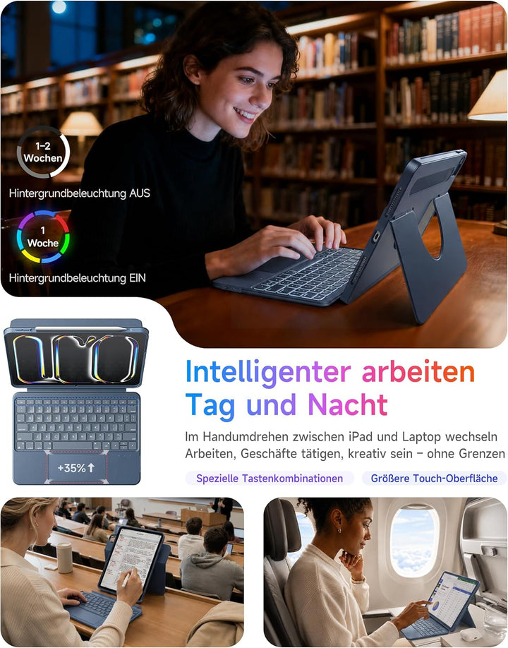 HOU Combo hülle mit Tastatur drehbar für ipad 9 Generation 10,2 Zoll & 8. Gen & 7. Gen Multi-Touch T