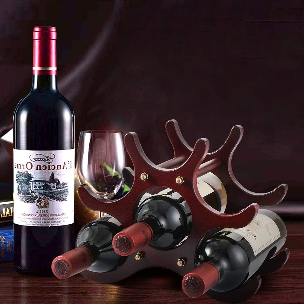 Gimars Weinregal aus Holz, Flaschenregal klein für 6 Flaschen Wein, Weinständer dunkel, Weinflaschen