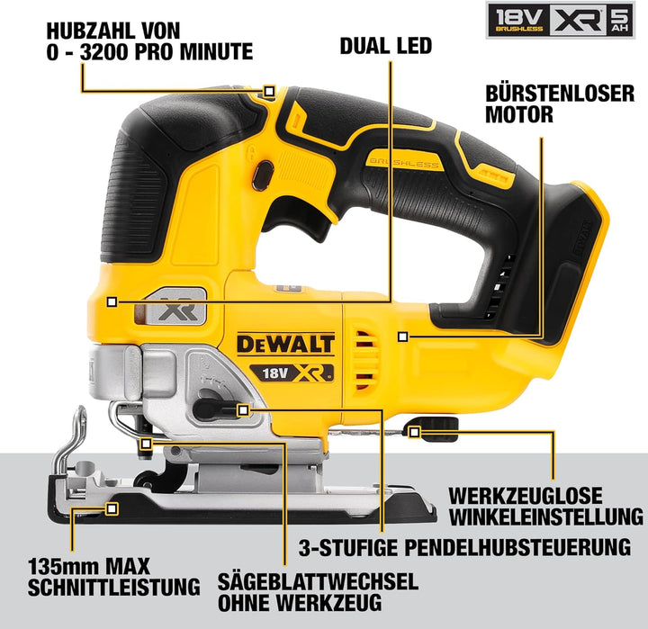 Dewalt Akku-Pendelhub-Stichsäge (18V, bürstenlos, luftgekühlt, verstellbarer Alu-Druckguss-Sägeschuh