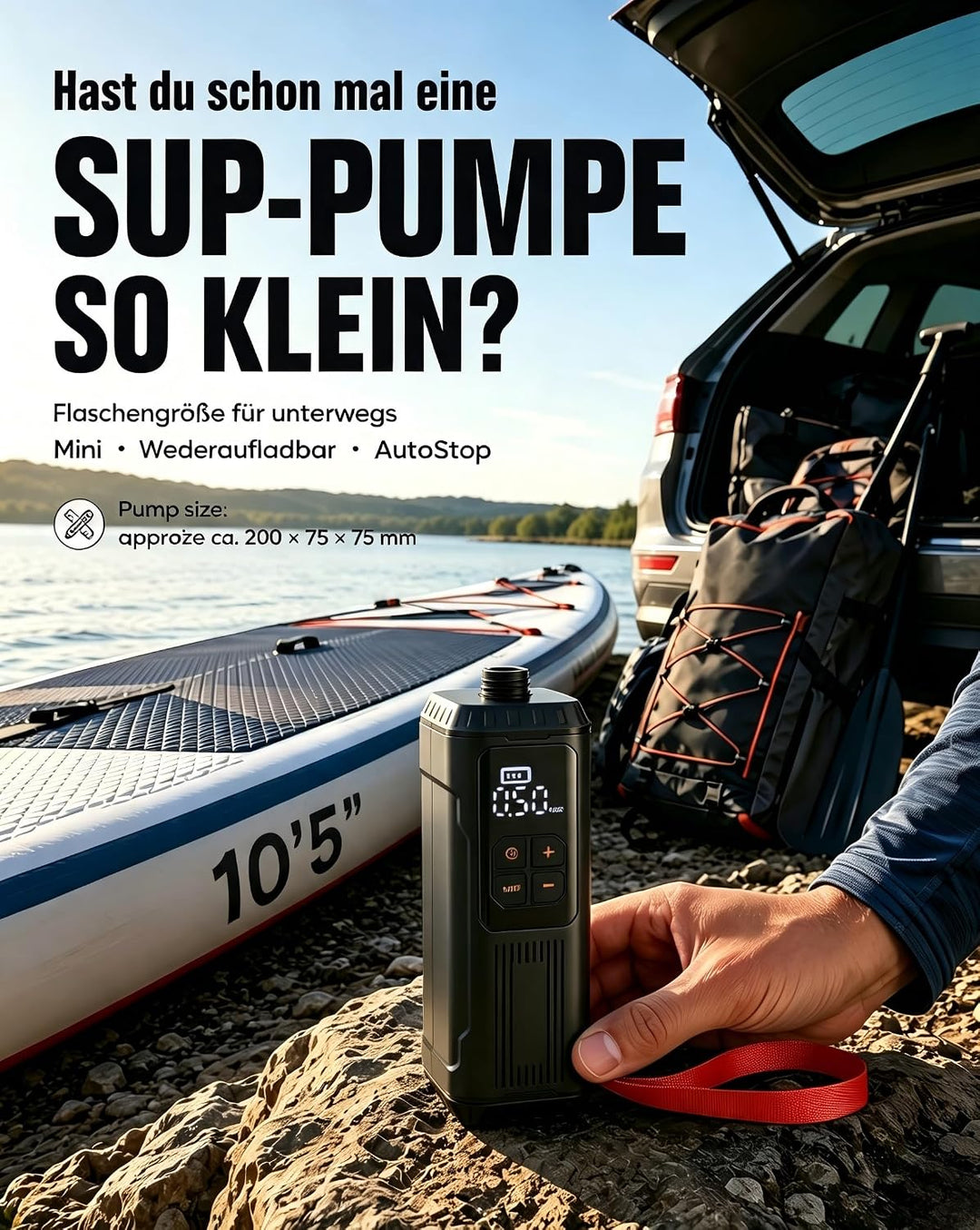 Mini Paddle Board Pumpe, Tragbare SUP Luftpumpe mit Akku, Leichte Elektrische Inflator 12PSI Automat