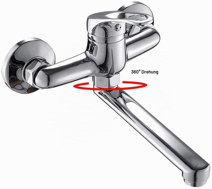 Küchenarmatur, Wandmontage mit 360° Drehung, Auslauf für Waschbecken, Abstand Waschbecken 15 cm (Sil