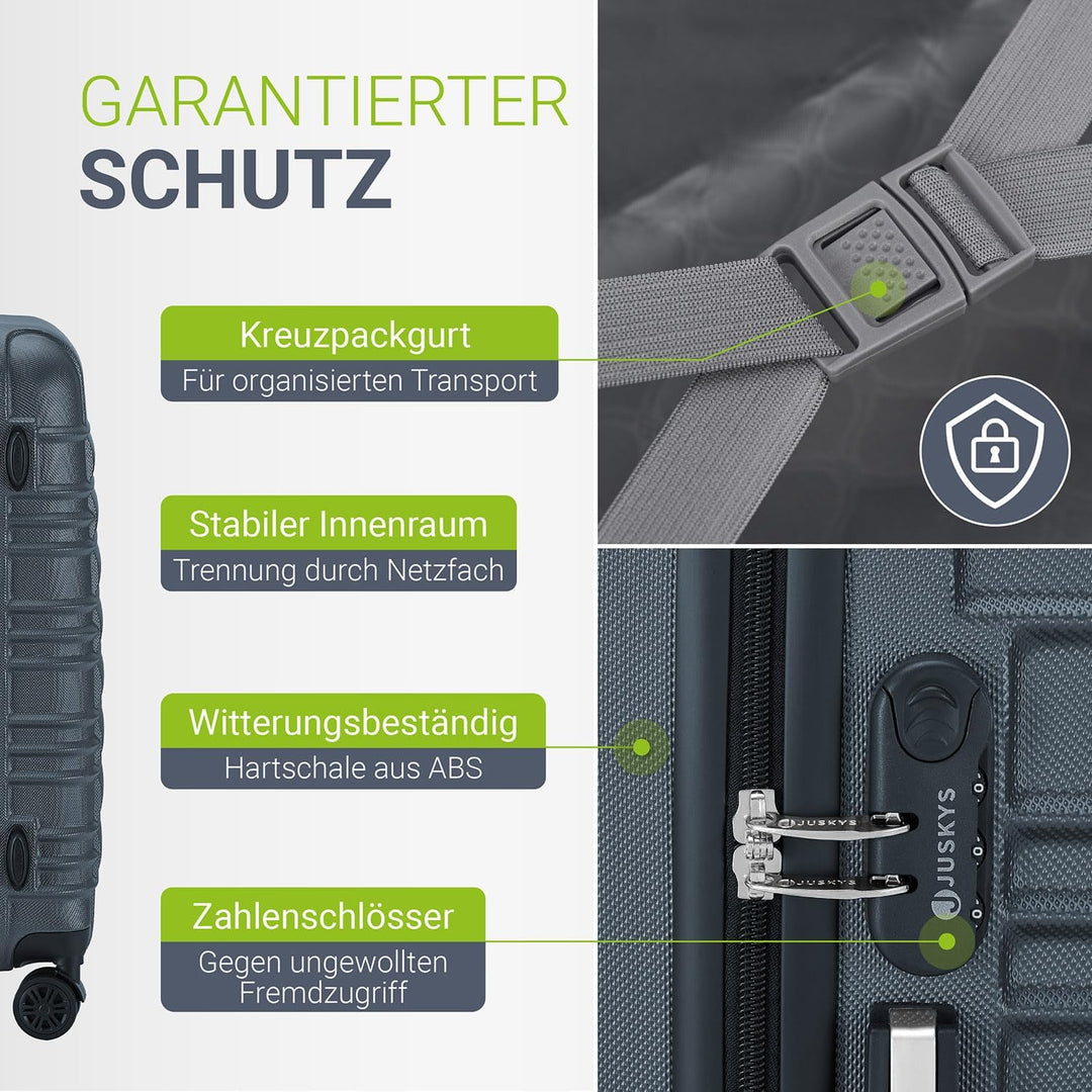 Juskys Hartschale Kofferset Reisekoffer 3 teilig - Zahlenschloss, geräuscharme 360° Rollen gross, Te