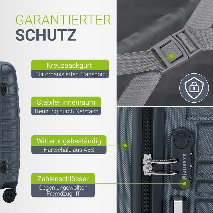Juskys Hartschale Kofferset Reisekoffer 3 teilig - Zahlenschloss, geräuscharme 360° Rollen gross, Te