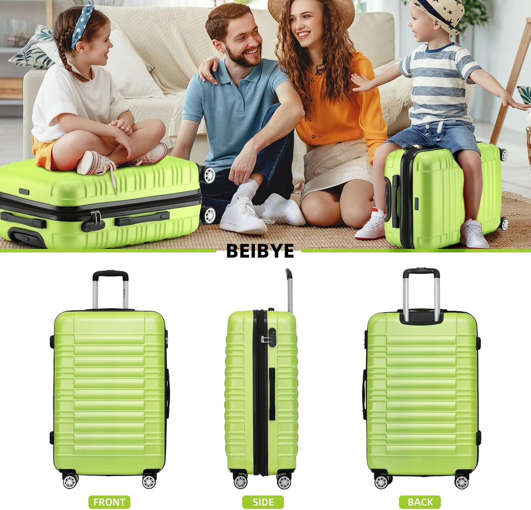 BEIBYE Hartschalen Koffer Trolley Rollkoffer Reisekoffer Zwillingsrollen Kofferset (Grün, Set) Grün
