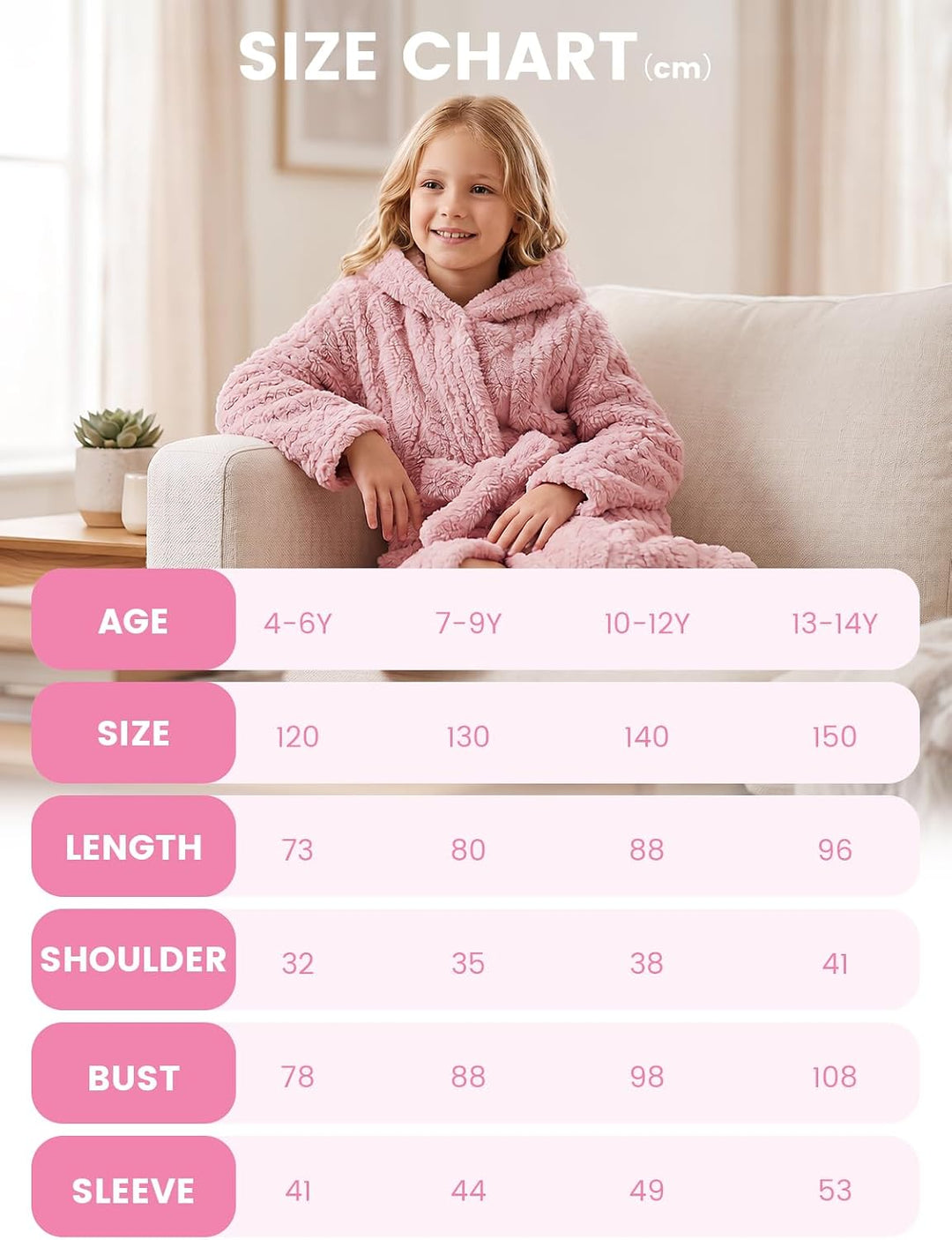 JiAmy Kinder Bademantel mit Kapuze Fleece Morgenmantel für Jungen Mädchen Rosa 10-12 Jahre, Rosa 10-