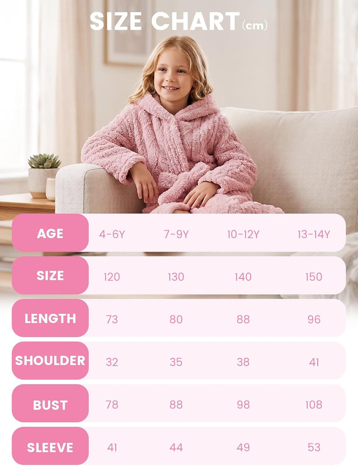 JiAmy Kinder Bademantel mit Kapuze Fleece Morgenmantel für Jungen Mädchen Rosa 10-12 Jahre, Rosa 10-