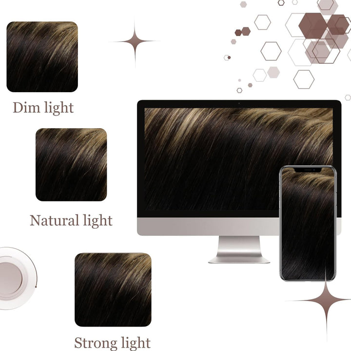 Hetto Clip in Extensions Echthaar Balayage Schwarz zu Hellbraun &amp; Goldblond 45cm 120g 7pcs - Invisib