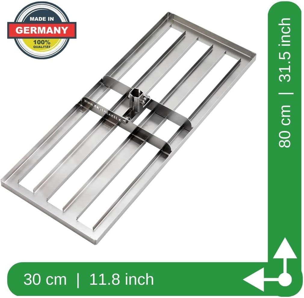 RISISANI® Rasenrakel | 80x30cm | V2A-Edelstahl rostfrei | 100% Made in Germany | Ohne Stiel | option