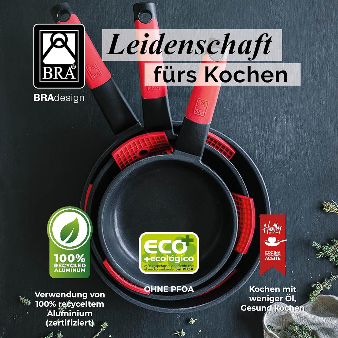 BRA Premiere | Set mit 3 Bratpfannen aus antihaftbeschichtetem Aluminiumguss, geeignet für alle Herd