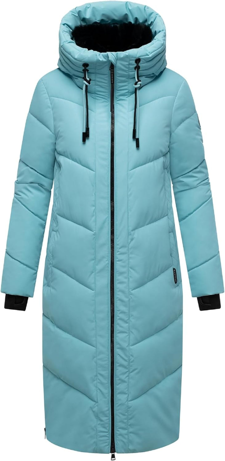 MARIKOO Damen Wintermantel warmer Steppmantel lang mit verstellbarer Kapuze und hohem Kragen Nadaree
