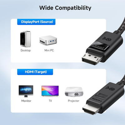 Cable Matters HDMI Displayport Kabel 1.4 mit 4K 120Hz oder 8K - 1,8m, unidirektionalem Displayport a