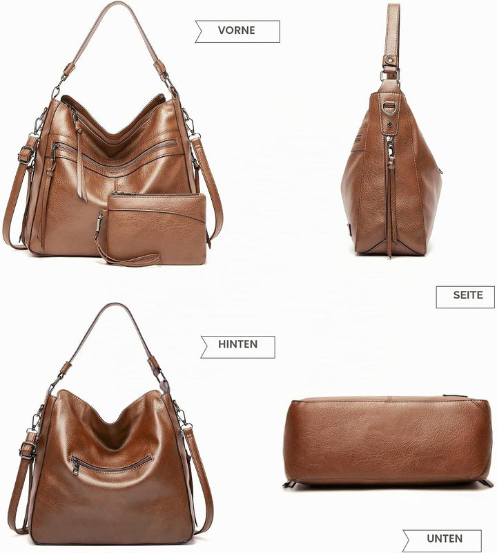 Lifetooler Handtaschen Set Gross Leder Tasche Schultertasche Hobo Taschen Damen Portemonnaie Geschen