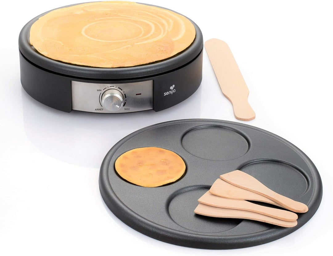 Senya SYCK-CV026 Crêpes-Pfanne, elektrisch, 2 austauschbare Platten aus Aluminiumguss, Crêpe Time, 1