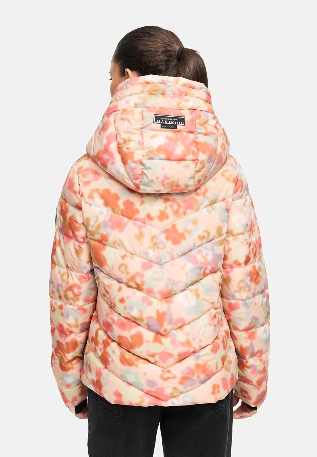 MARIKOO Damen Winterjacke warme Steppjacke mit abnehmbarer Kapuze Samuiaa XVI XS-3XL XS Wild Flower,