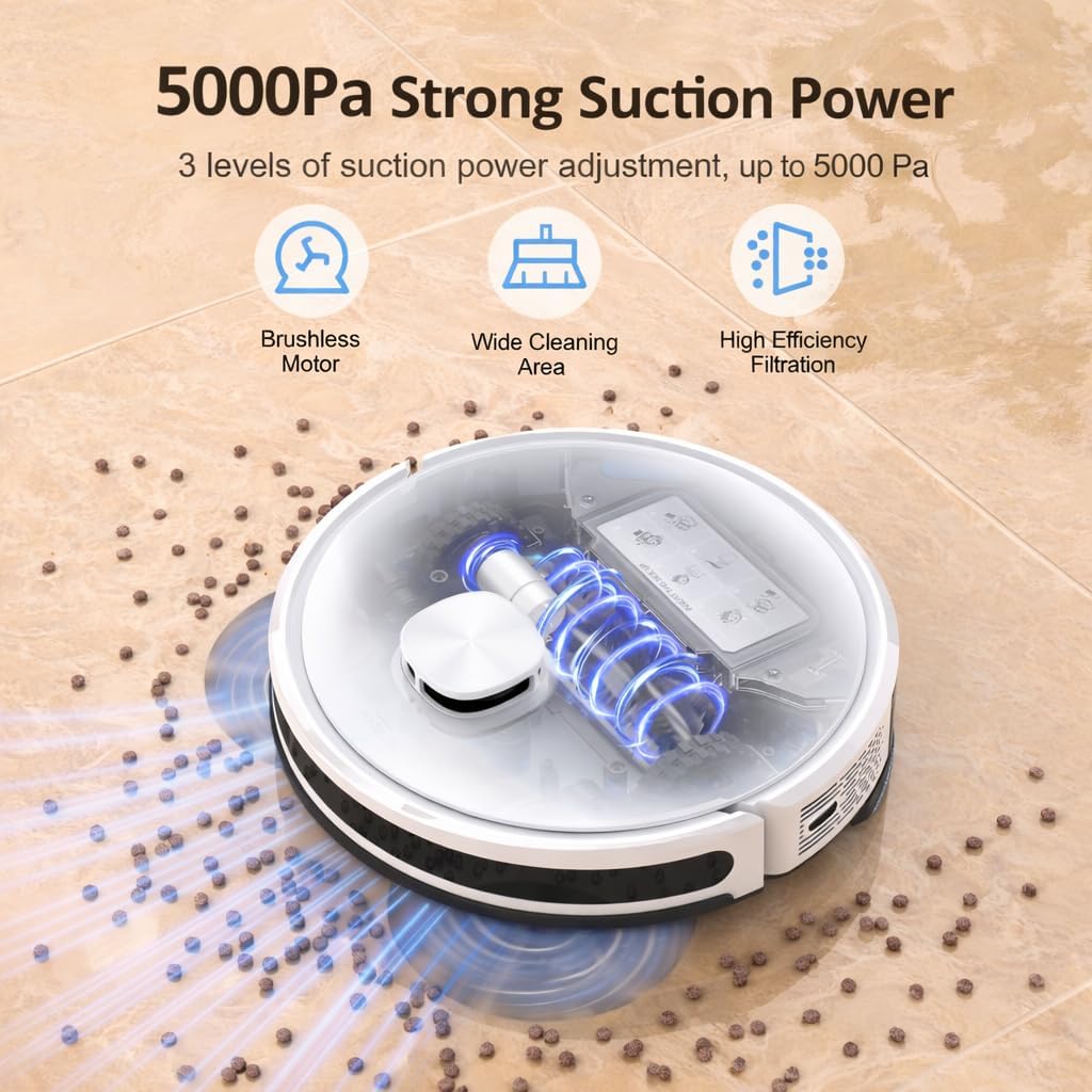 Lubluelu Saugroboter mit Wischfunktion 3-1, 4500Pa Staubsauger Roboter Lasernavigation mit 5 Karten,