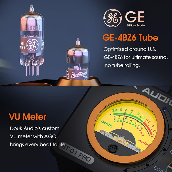 Douk Audio ST-01 PRO HiFi-Verstärker, 200W Mini Röhrenverstärker mit Bluetooth 5.0, VU-Messer, USB D