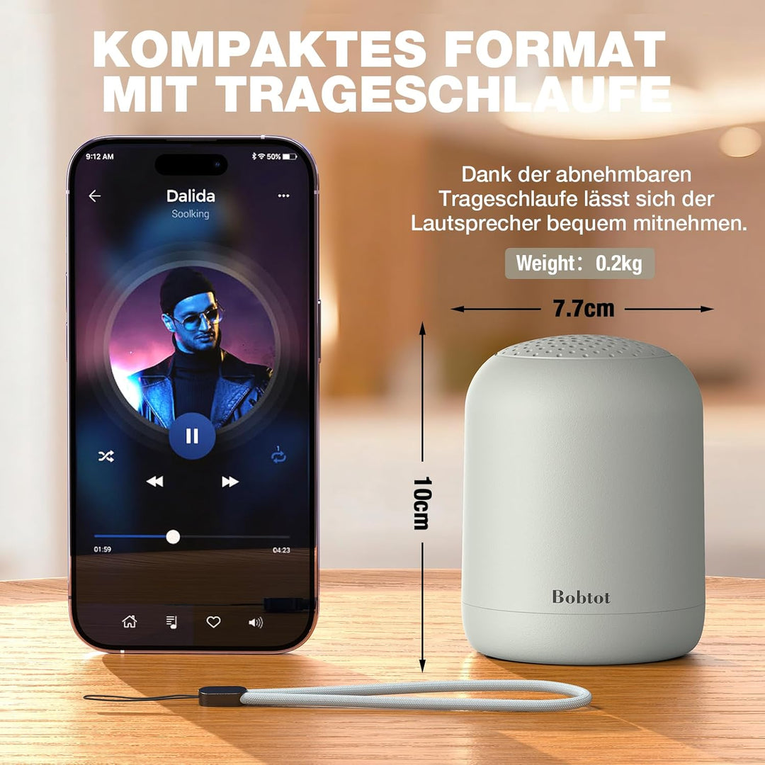 Bobtot Tragbarer Bluetooth Lautsprecher, kabellos, wasserdicht klein, mit 24 Stunden Akkulaufzeit, l