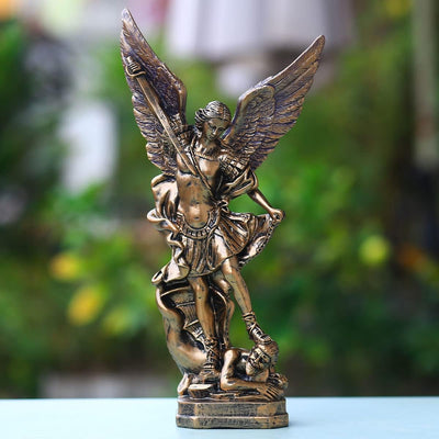 QIANLING 31,8 cm San Miguel Erzengel Statue, St. Michael Statue aus bronzeiertem Harz, St. Michael d
