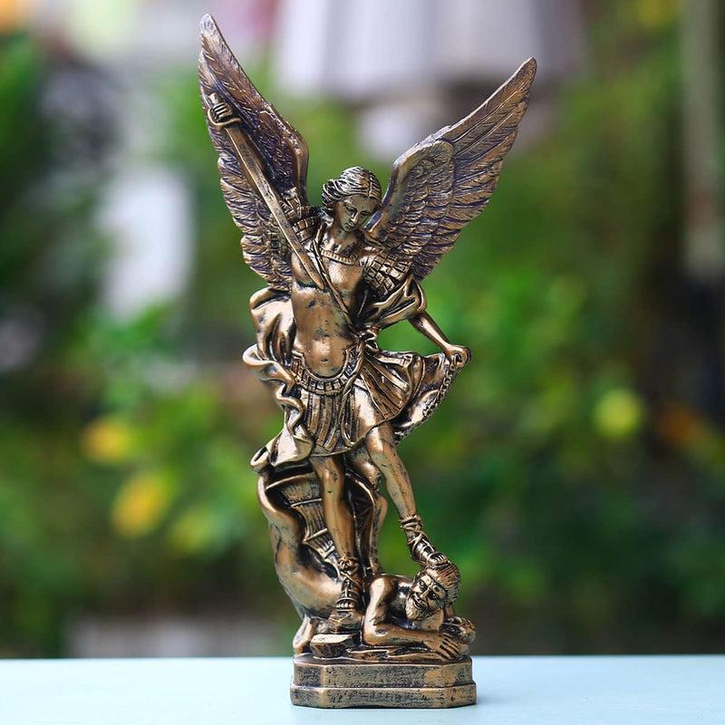 QIANLING 31,8 cm San Miguel Erzengel Statue, St. Michael Statue aus bronzeiertem Harz, St. Michael d