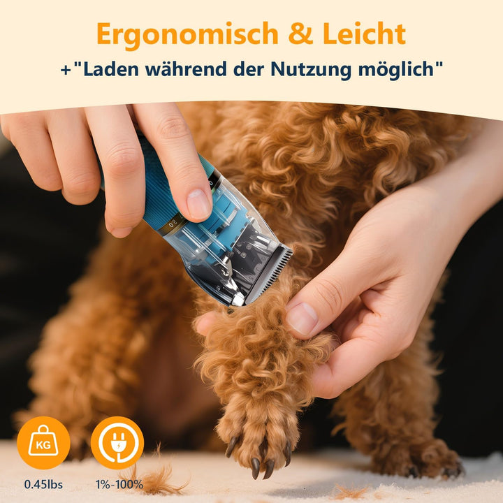 Profi-Hundeschermaschine für dichtes Fell - 55dB Leise, 3 Geschwindigkeitsstufen, IPX5 Spritzwassers