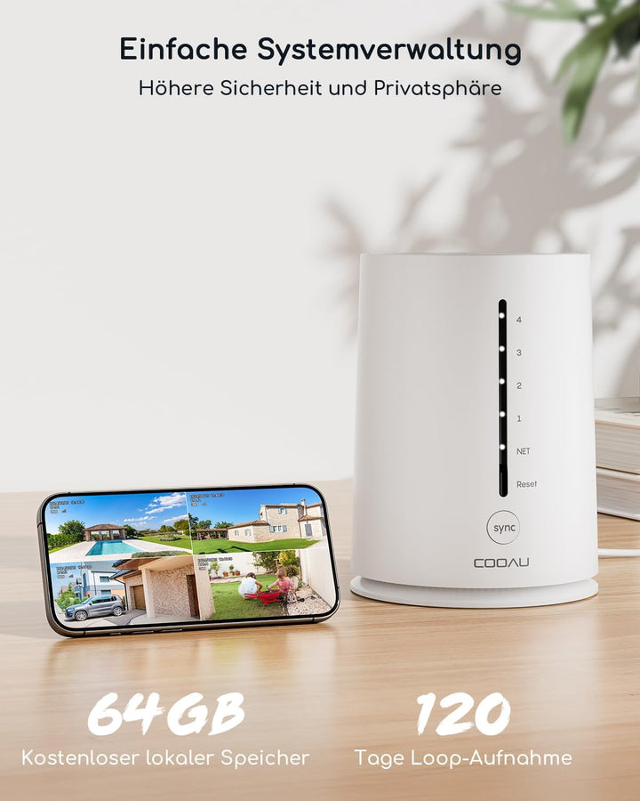 COOAU 4MP Überwachungskamera Aussen Solar Set - 365Tage mit Solarpanel - 2.5K Kabellos Kamera Überwa