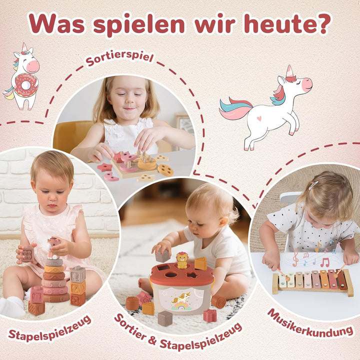 5 in 1 Baby Spielzeug 6 Monate, Montessori Spielzeug Baby, Motorikspielzeug, Stapelspielzeug Blöcken