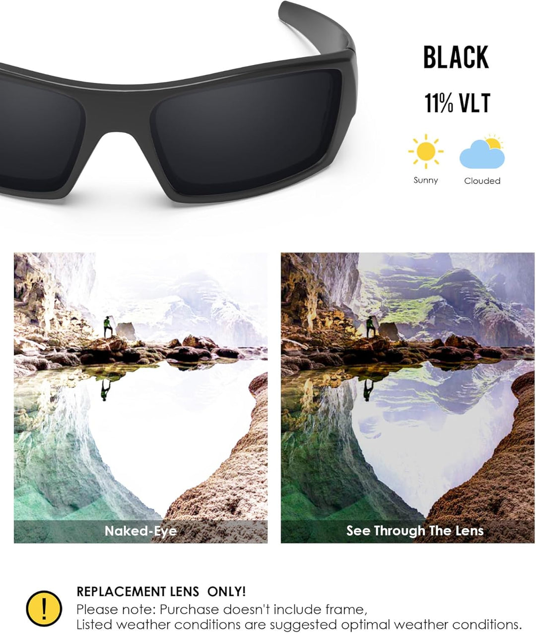 BlazerBuck Anti-salz Polarisierte Ersatzgläser für Oakley Gascan Schwarz Polarisiert - [Polycarbonat