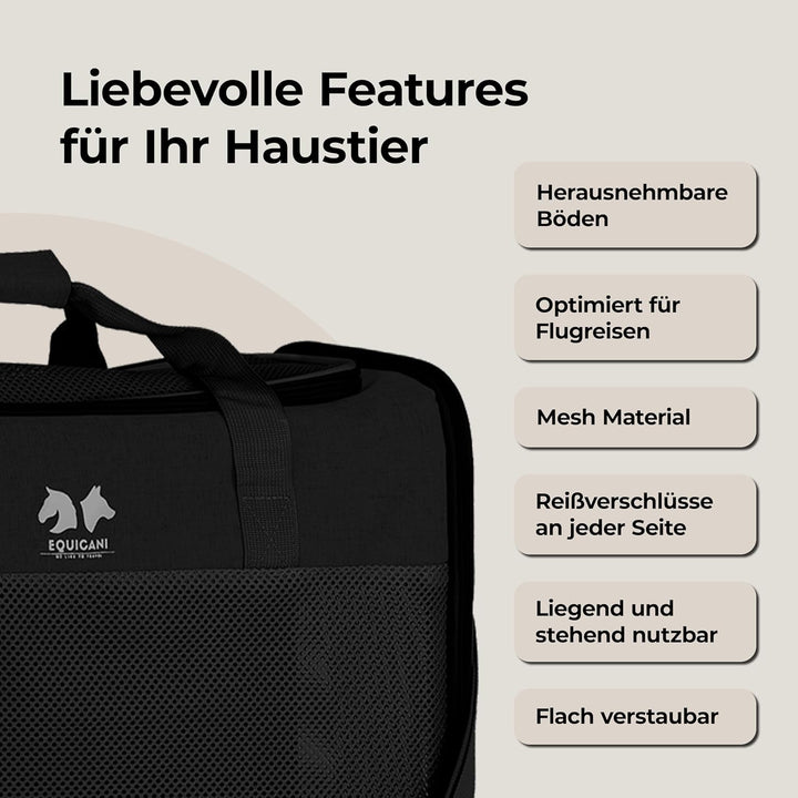 EQUICANI® Hundetasche 55x40x23 cm Flugzeug Faltbare leichte Tragetasche mit Netzstoff, Tragegurt und