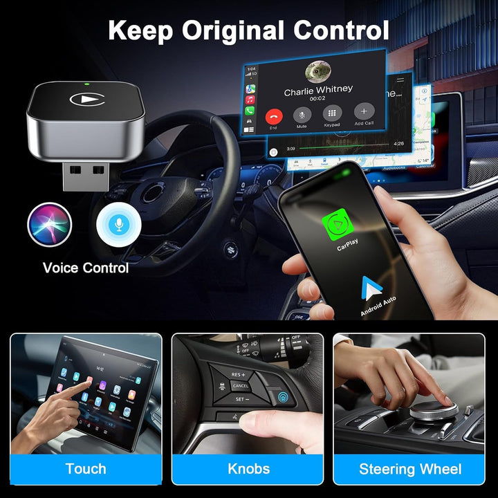 Wireless CarPlay Adapter für iPhone, 2025 Upgraded von Wired CarPlay auf Wire-Less, Plug und Play, 2