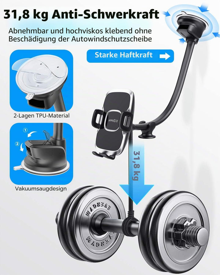 APPS2Car Auto HandyHalterung für Windschutzscheibe mit flexiblem Langen Arm, 13 Zoll Schwanenhals kf