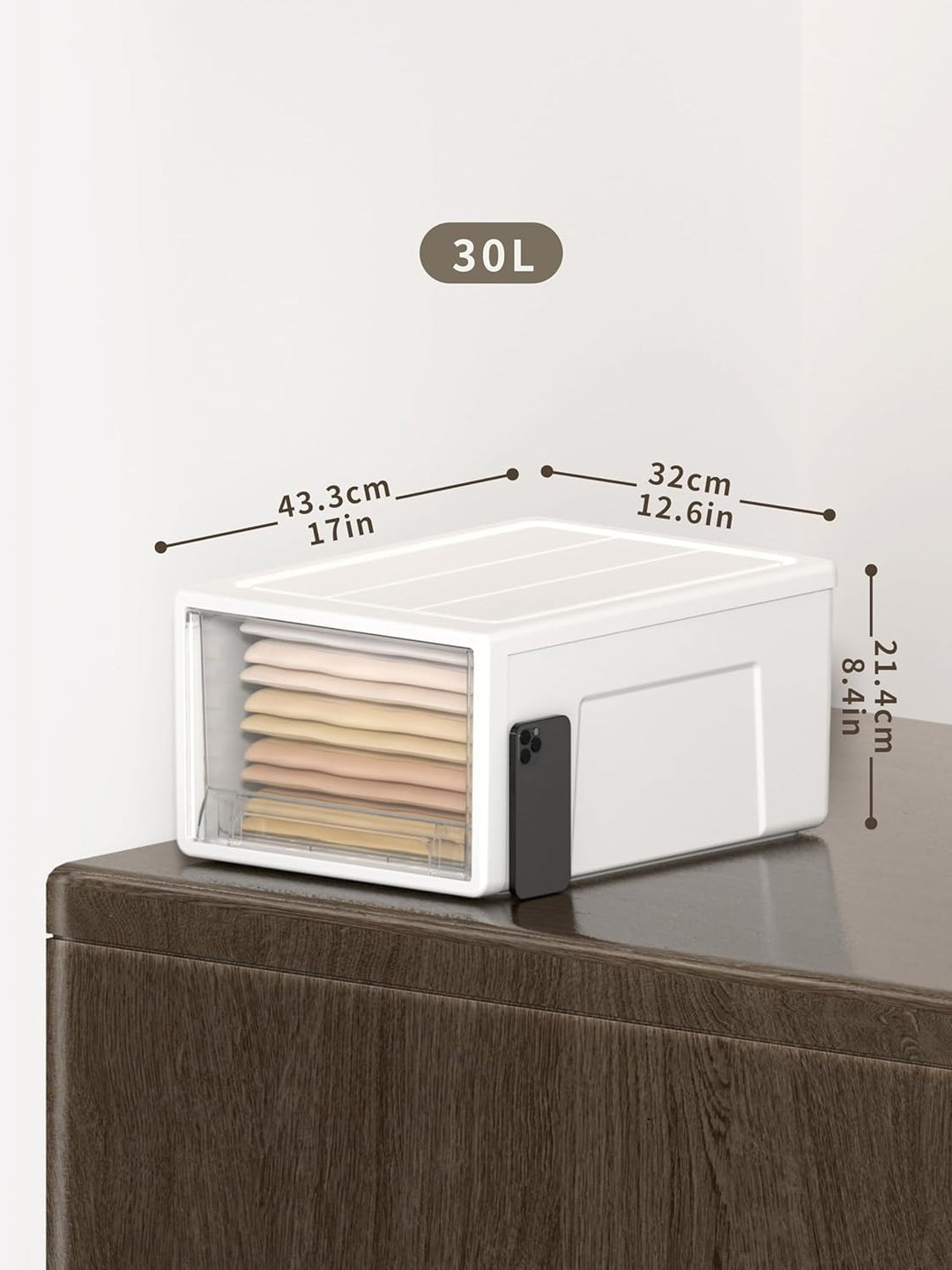 Cetomo 30L*3 Schubladenbox, Kunststoff Aufbewahrungsbox mit Schubladen, Stapelbar Schubladenschrank