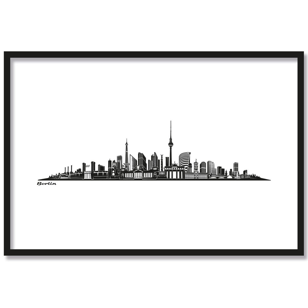 JUNIWORDS Poster mit/ohne Holzrahmen, Wähle ein Motiv, Skyline Berlin, Wähle eine Grösse, 30 x 40 cm