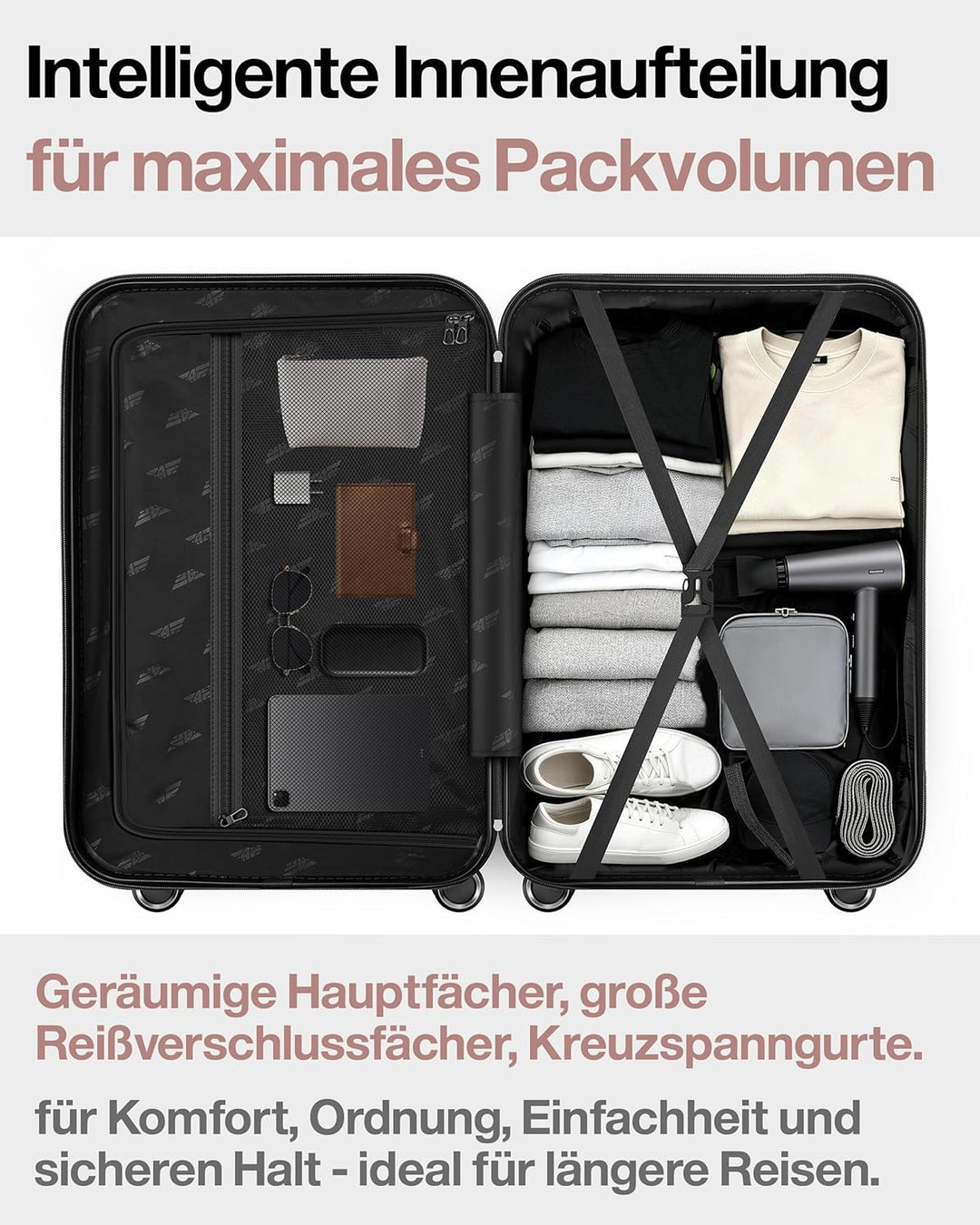 Aluminium-Rahmen Hartschalen-Reisekoffer Set 3-teilig Ultraleicht (M/L/XL) – TSA-Schloss, 4 Spinner-