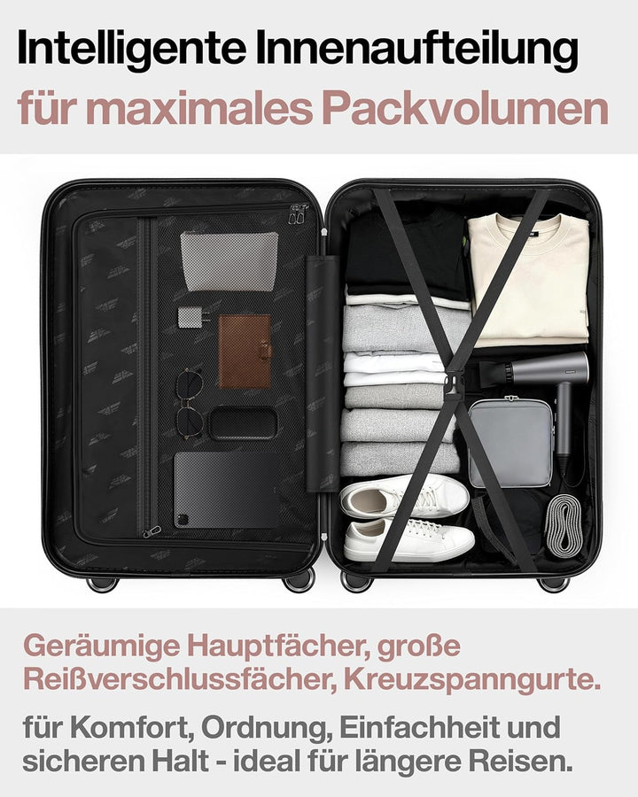 Aluminium-Rahmen Hartschalen-Reisekoffer Set 3-teilig Ultraleicht (M/L/XL) – TSA-Schloss, 4 Spinner-