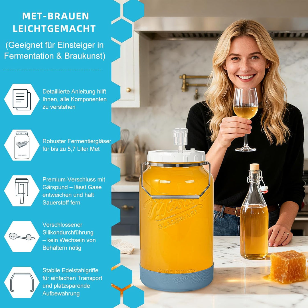 Grosse Fermentiergläser mit Luftschleuse 5,5 L - Fermentierglas Mason Jar Gläser Gärglas für Kombuch