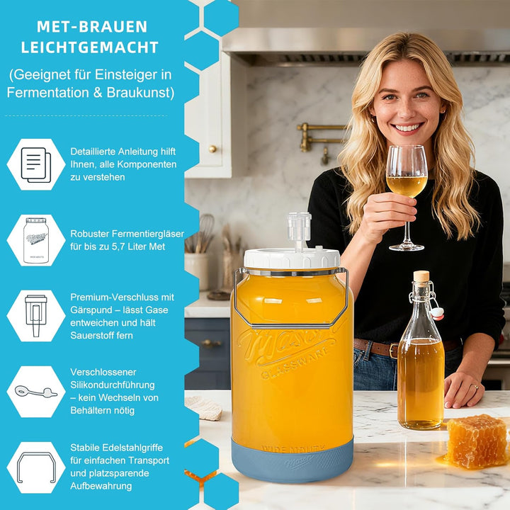 Grosse Fermentiergläser mit Luftschleuse 5,5 L - Fermentierglas Mason Jar Gläser Gärglas für Kombuch