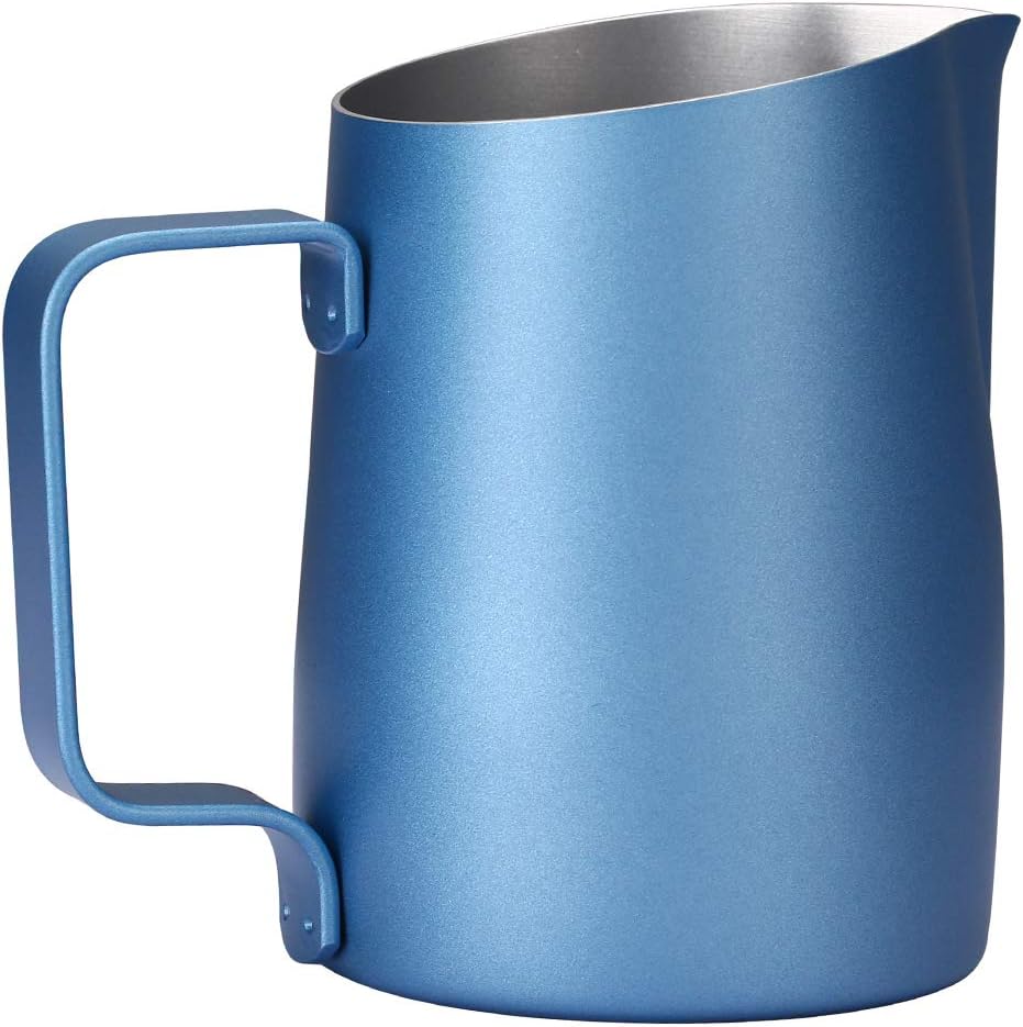 Dianoo Espresso-Milchaufschäumer, Milchkännchen, Edelstahl, für Kaffee-Latte-Kunst, 420 ml blau, Bla