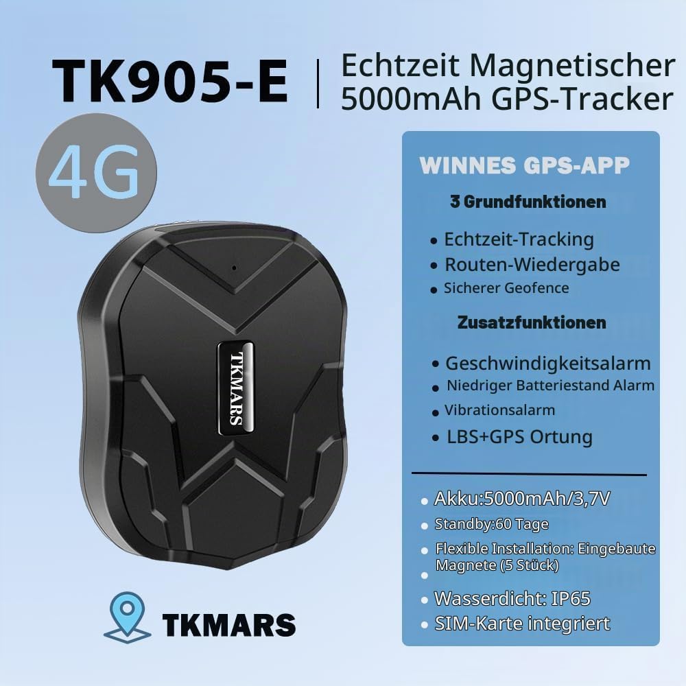 GPS Tracker 4G mit Integrierte SIM, Starker Magnetischer Wasserdichter 5000mah Akku Mit APP/PC-Platt